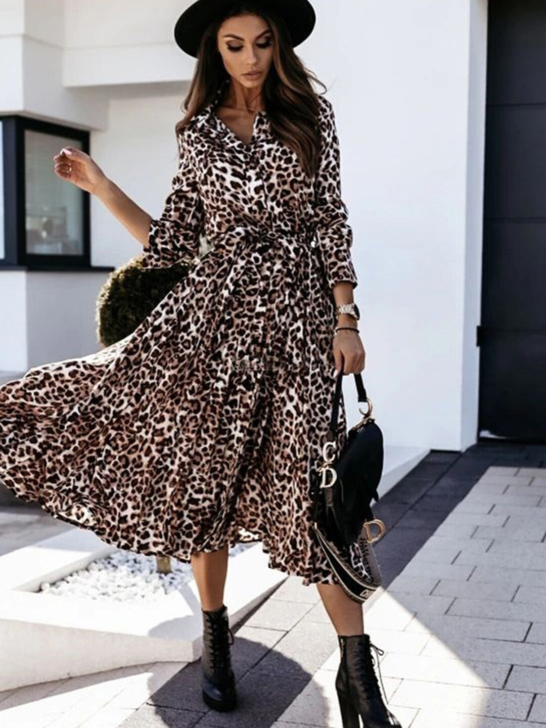

BoStreet Women Brown Animal Shirt Midi Dress