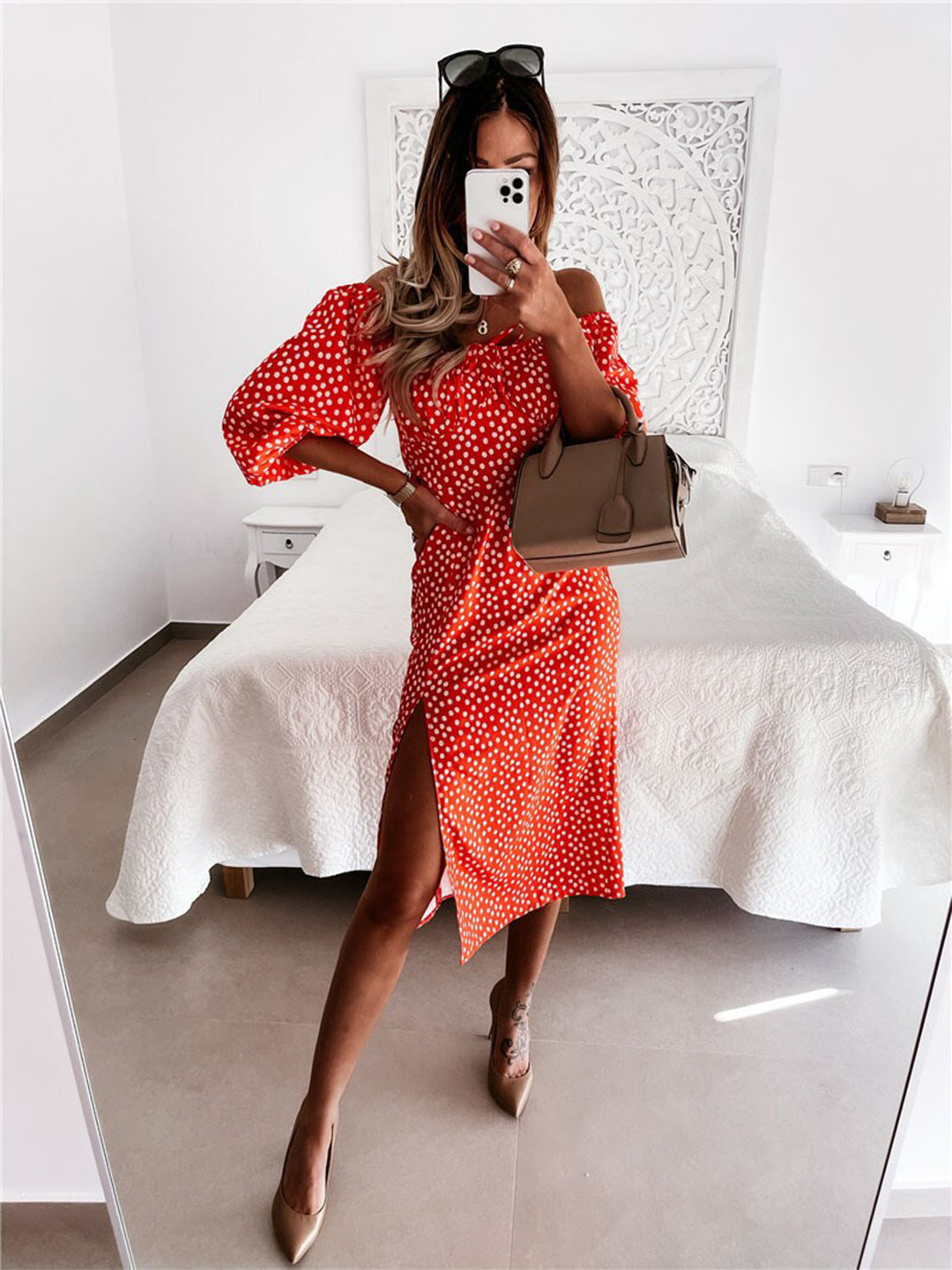 

BoStreet Red Off-Shoulder Sheath Dress
