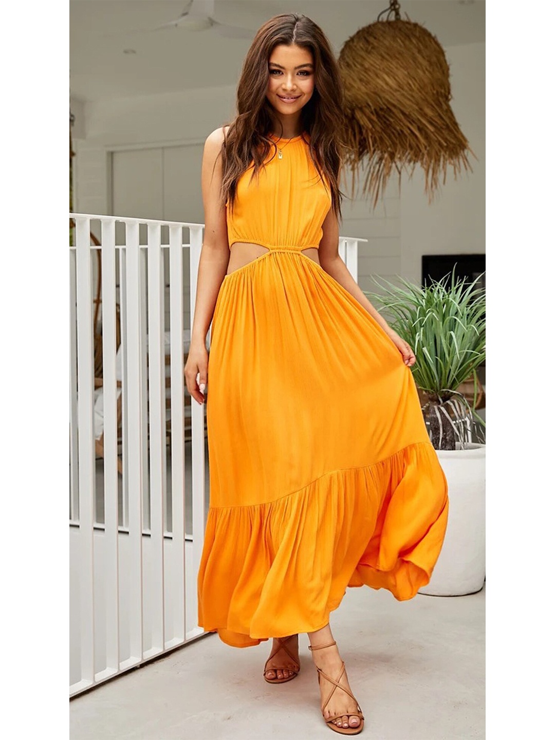 

BoStreet Women Yellow Halter Neck Maxi Dress