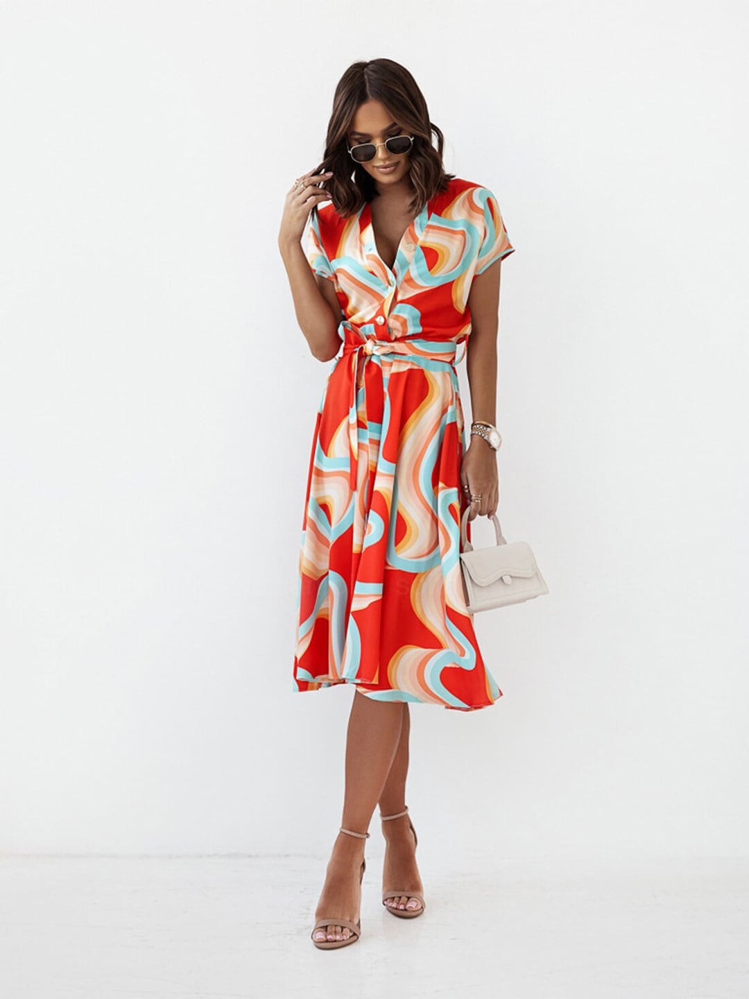 

BoStreet Women Red & Blue Midi Dress