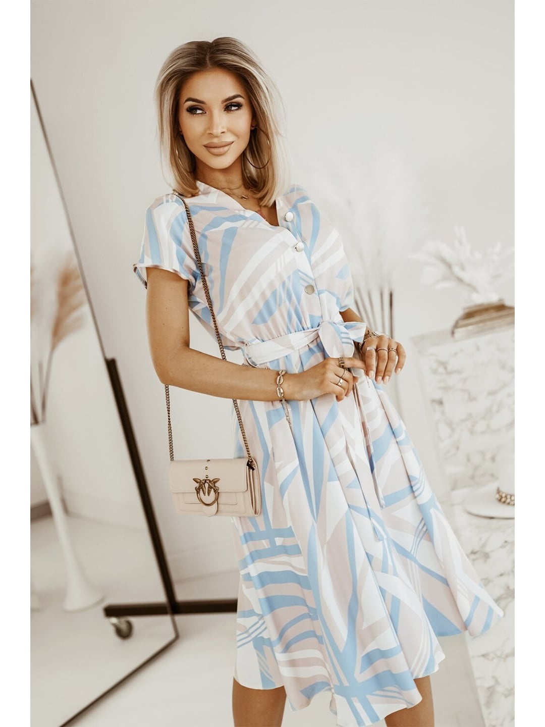 

BoStreet Women Blue Striped Dress, White