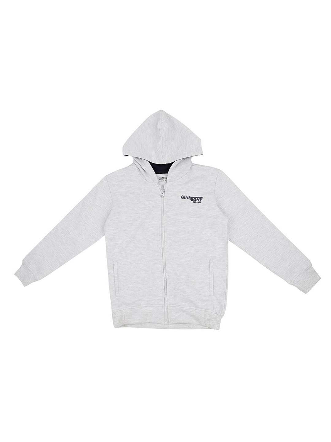 

Gini and Jony Boys Grey Printed Hooded Sweatshirt