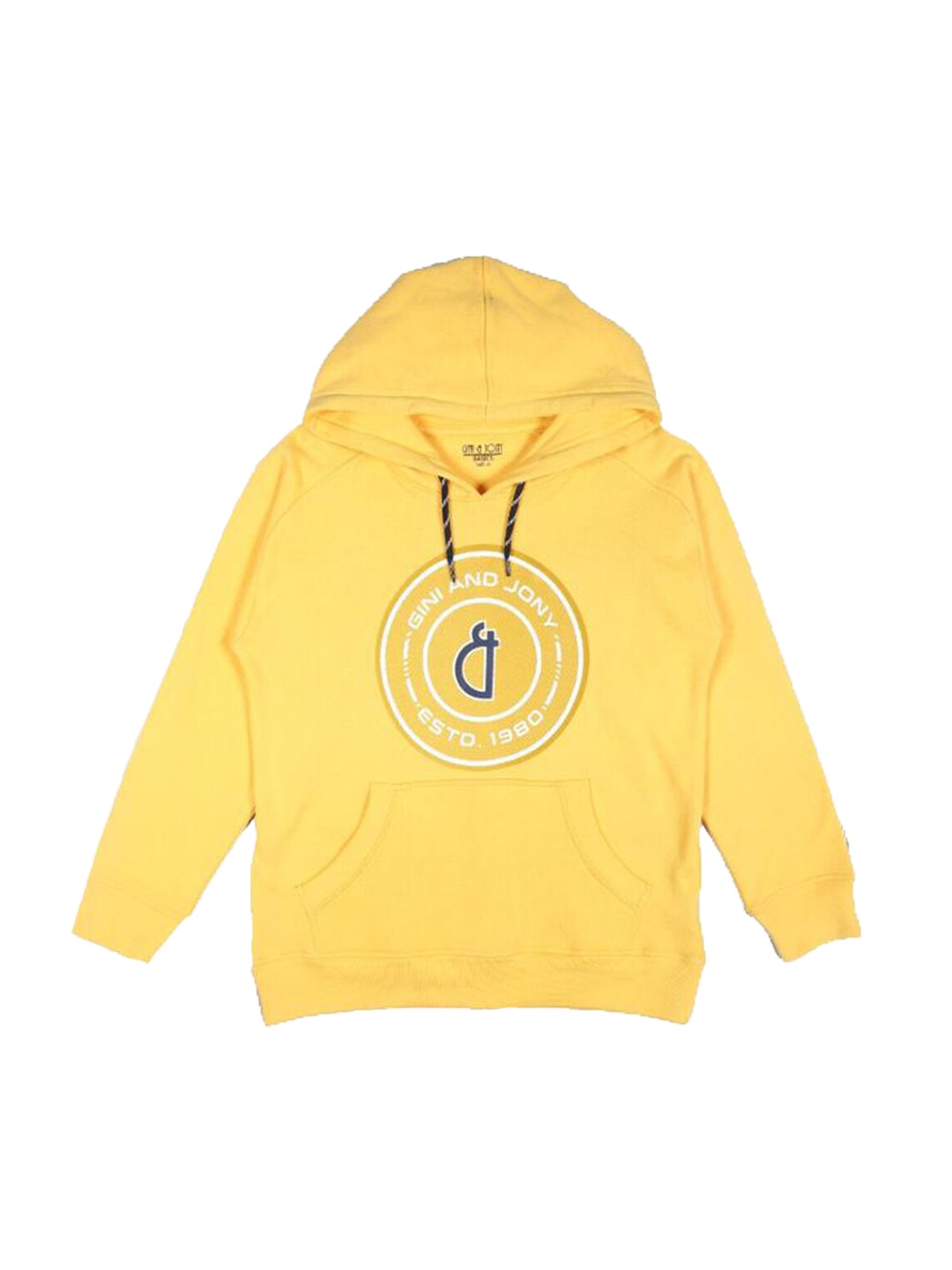 

Gini and Jony Boys Yellow Typography Printed Hooded Sweatshirt