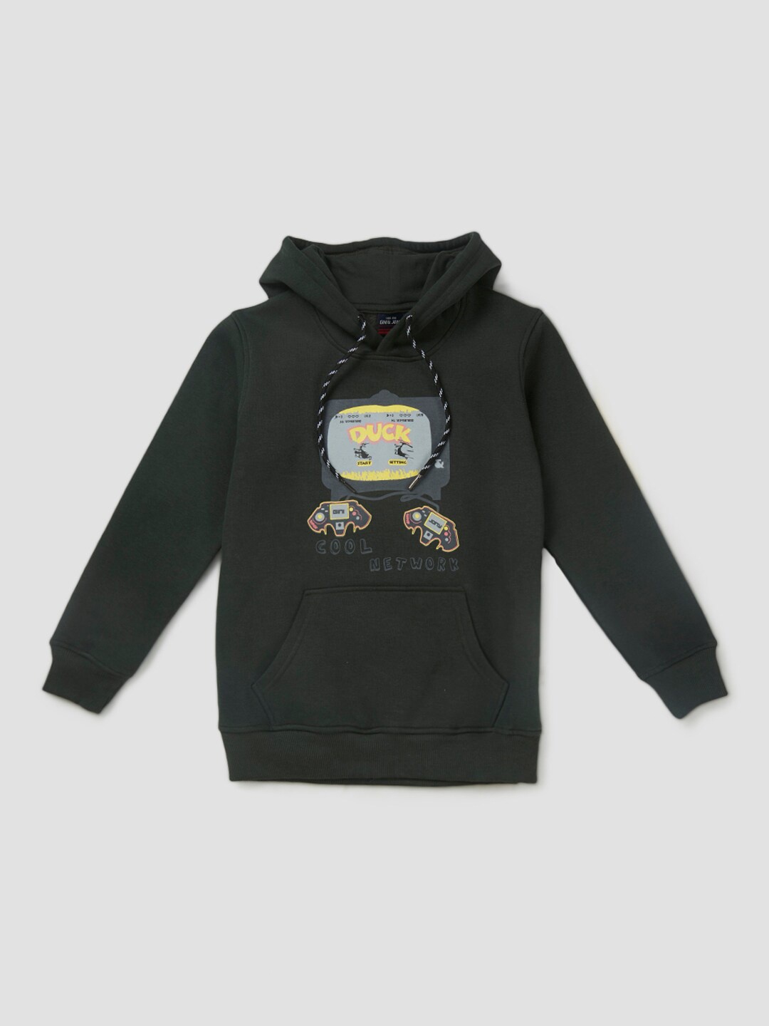 

Gini and Jony Boys Green Graphic Printed Hooded Sweatshirt
