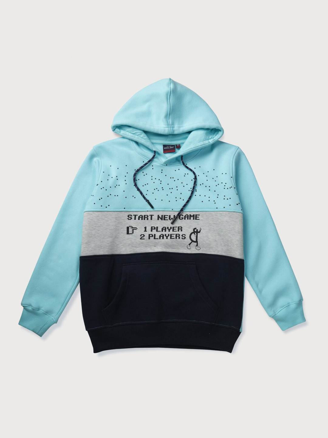

Gini and Jony Boys Blue Printed Hooded Sweatshirt