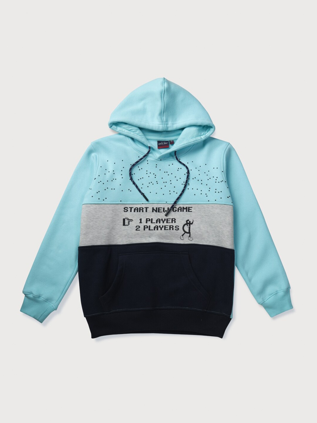 

Gini and Jony Boys Blue Printed Hooded Sweatshirt