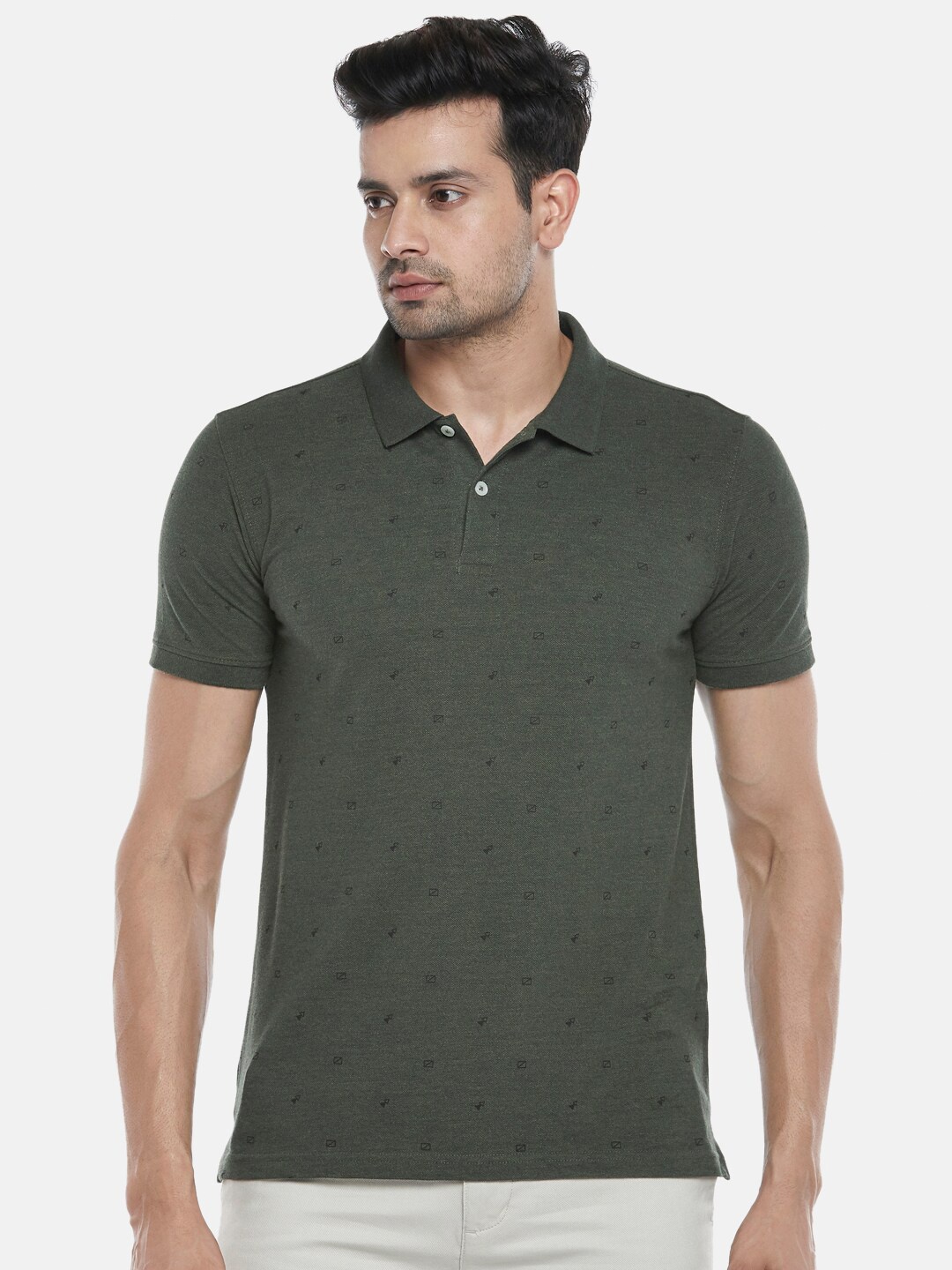 

BYFORD by Pantaloons Men Olive Green Polo Collar Slim Fit T-shirt