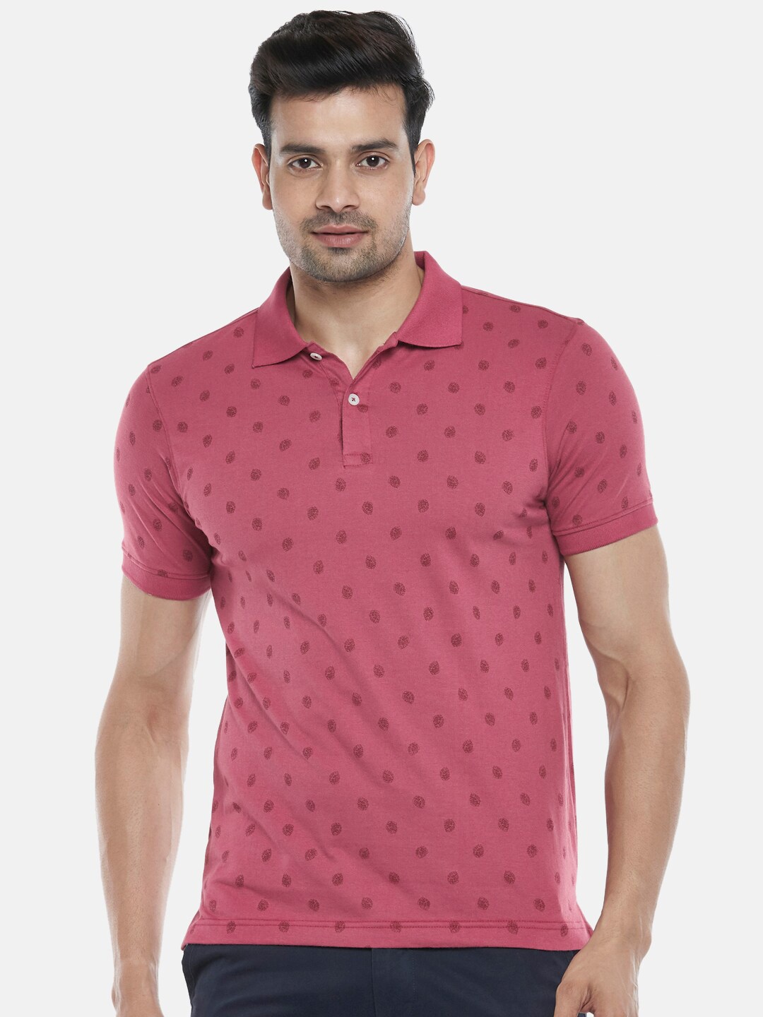 

BYFORD by Pantaloons Men Pink Polo Collar Slim Fit T-shirt