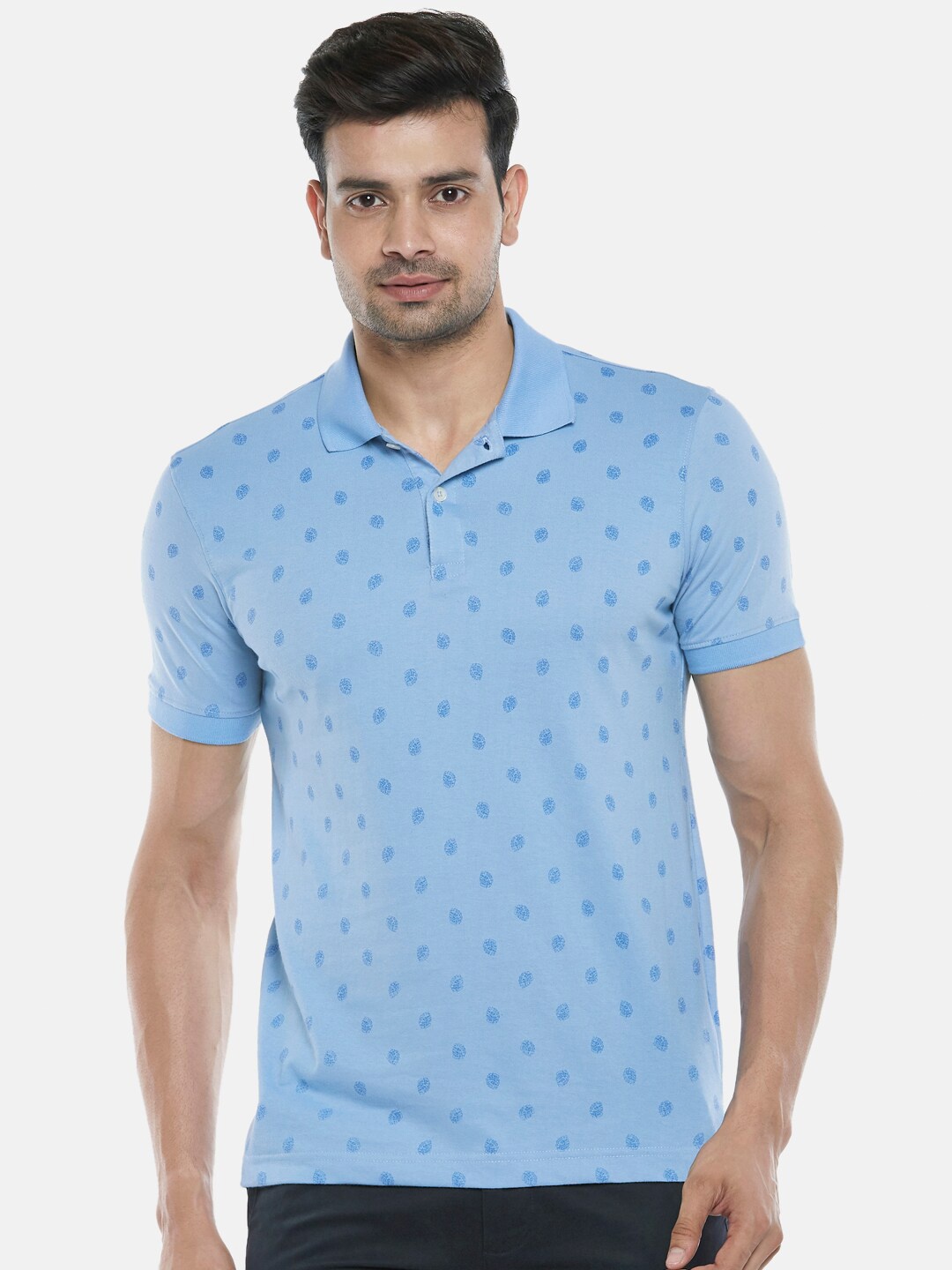

BYFORD by Pantaloons Men Blue Printed Polo Collar Slim Fit T-shirt