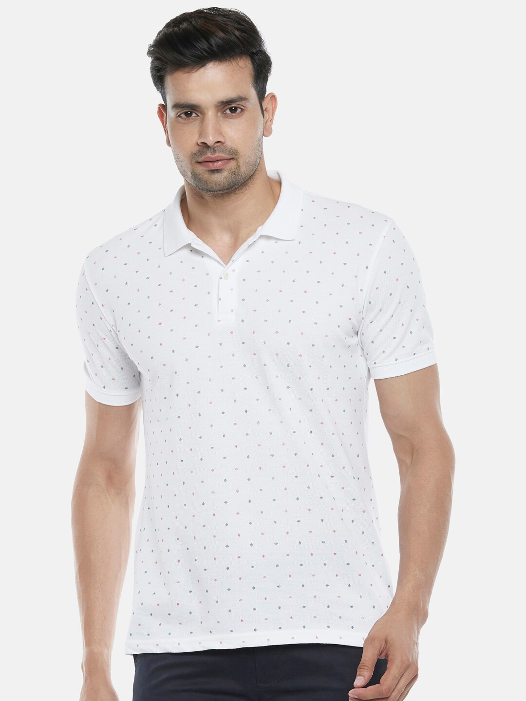 

BYFORD by Pantaloons Men White Polo Collar Slim Fit T-shirt
