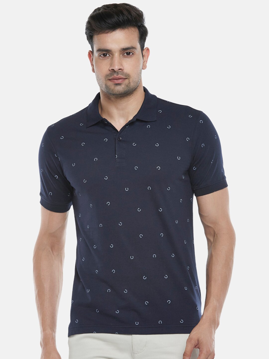 

BYFORD by Pantaloons Men Navy Blue Polo Collar Slim Fit T-shirt