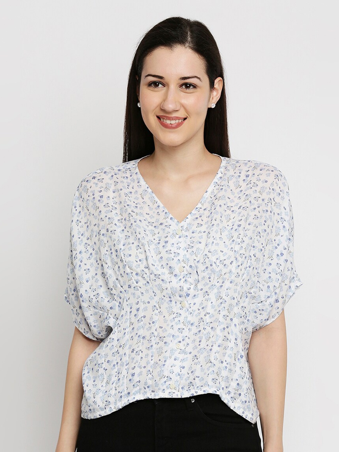 

ZINNIA Blue Print Extended Sleeves Top