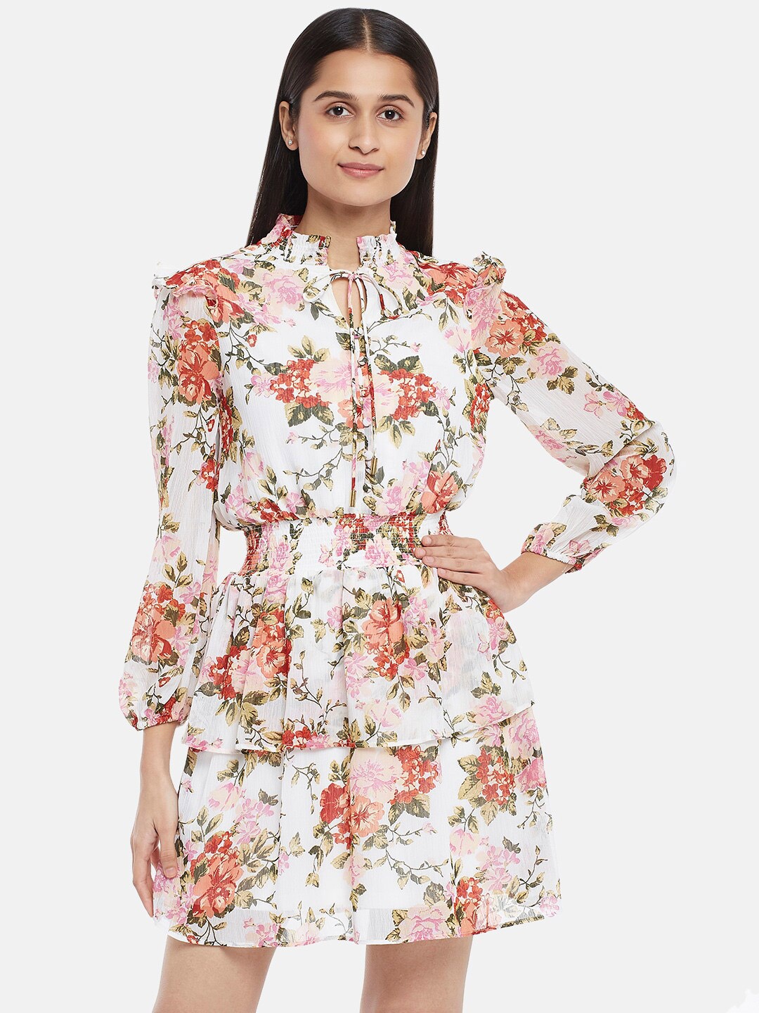 

Honey by Pantaloons Women Off White Floral Shirt Dress
