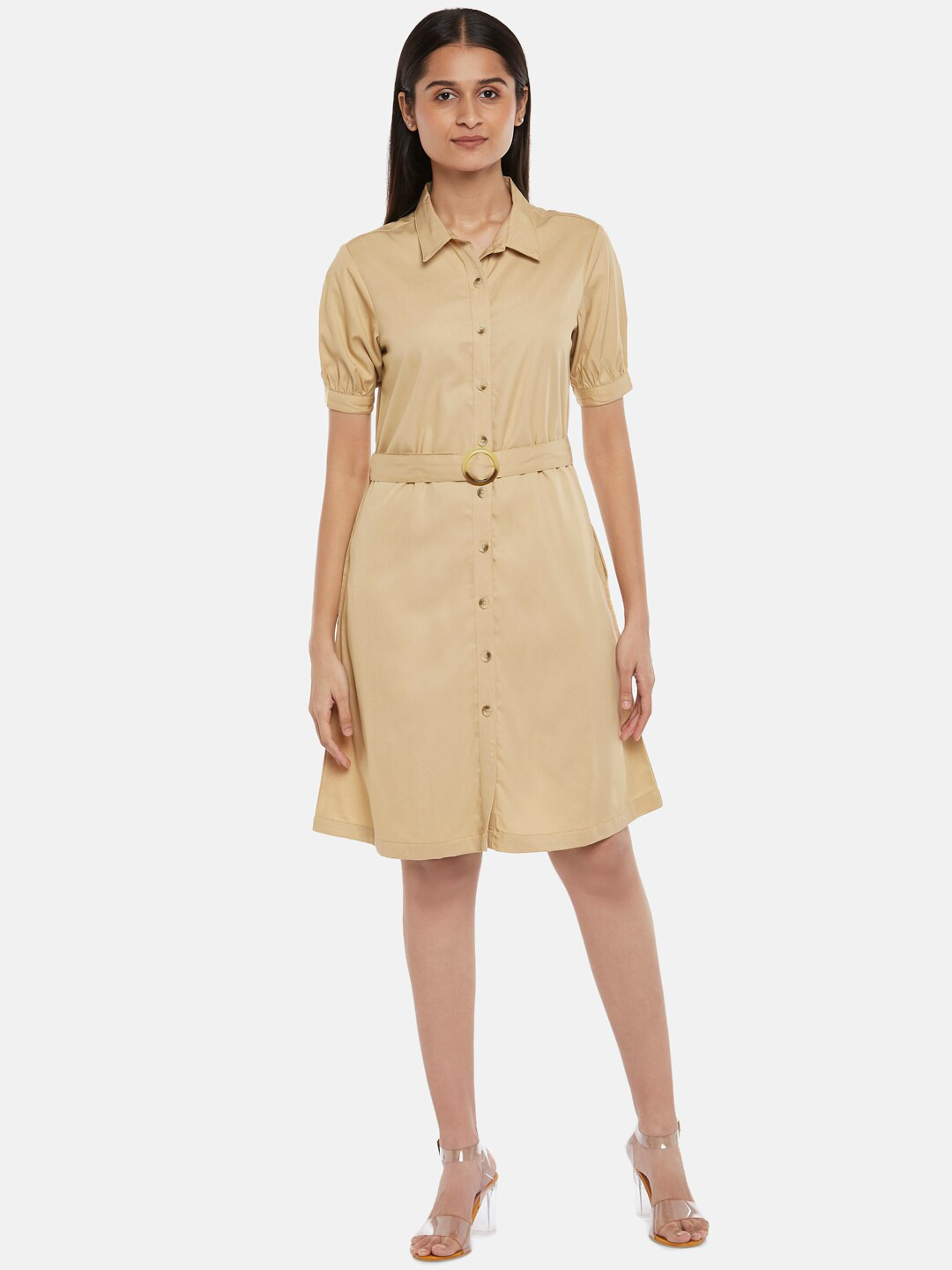 

Honey by Pantaloons Women Beige Shirt Dress