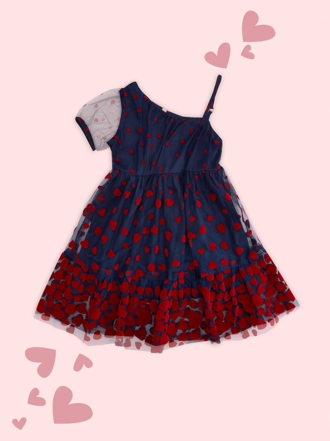 

Pantaloons Junior Girls Navy Blue & Red Floral Satin Dress