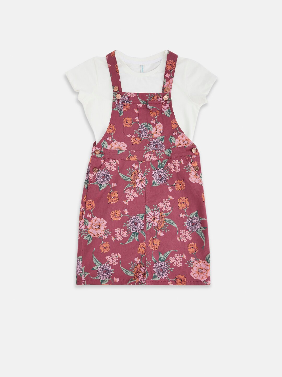 

Pantaloons Junior Girls Pink & White Floral Pinafore Dress