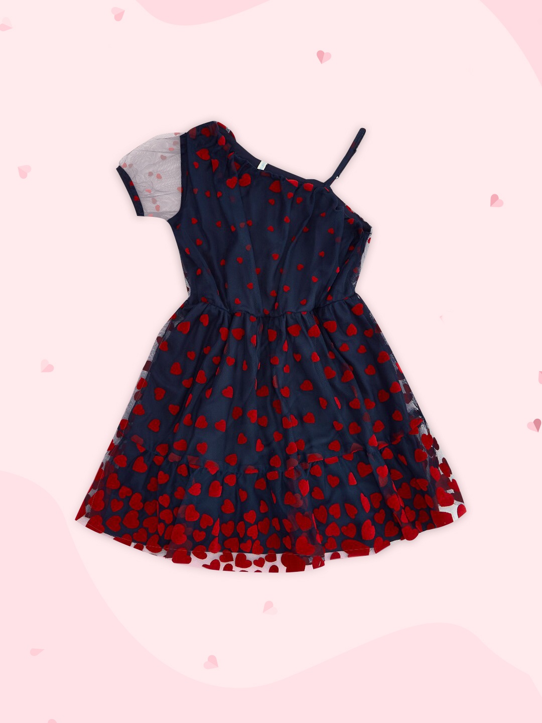 

Pantaloons Junior Navy Blue Satin Heart printed Dress