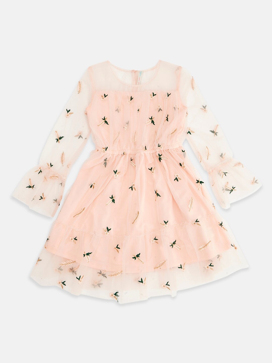 

Pantaloons Junior Girls Peach-Coloured Embellished Satin Dress