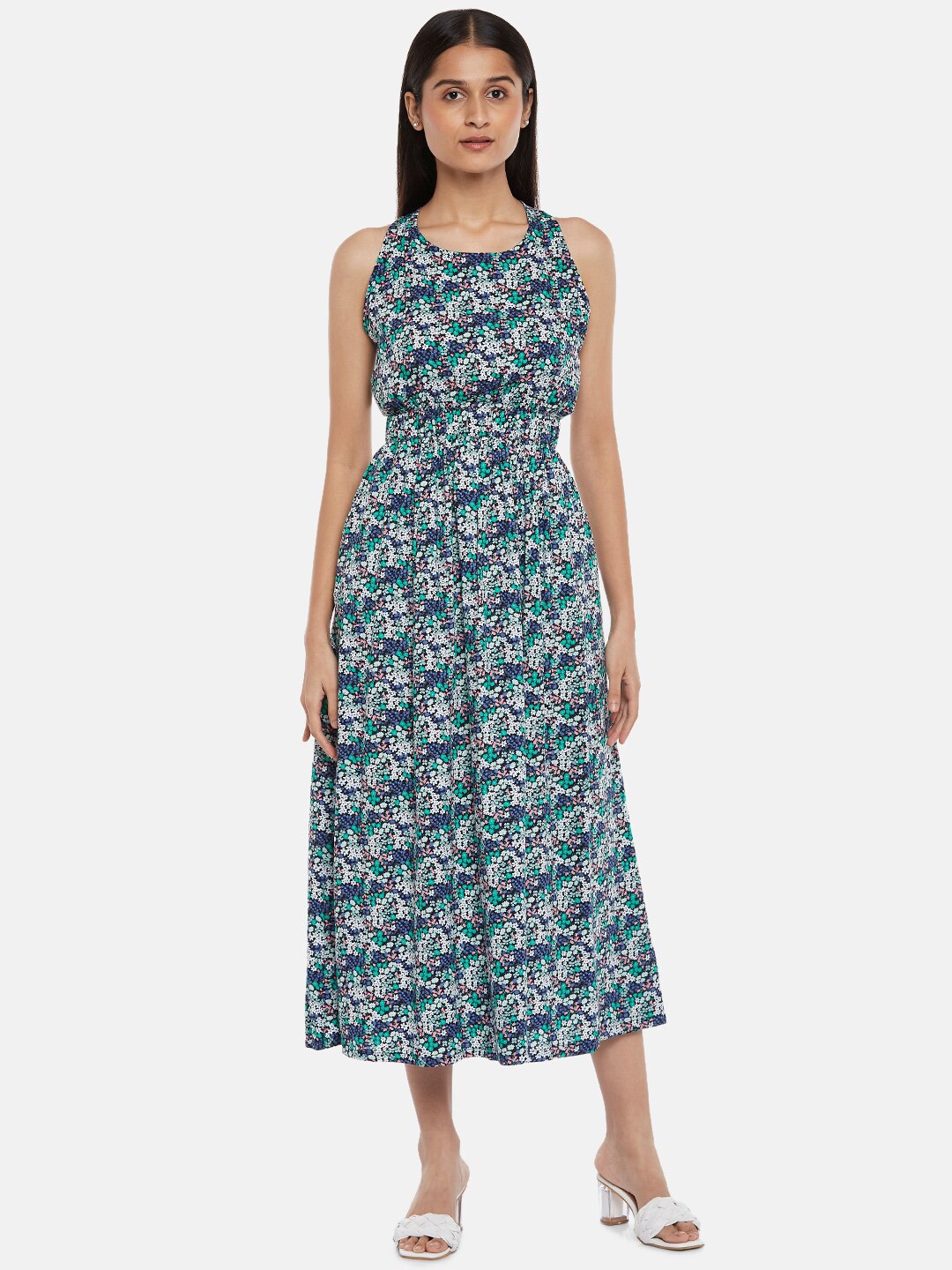 

People Women Black Floral Printed Viscose Rayon Midi Dress