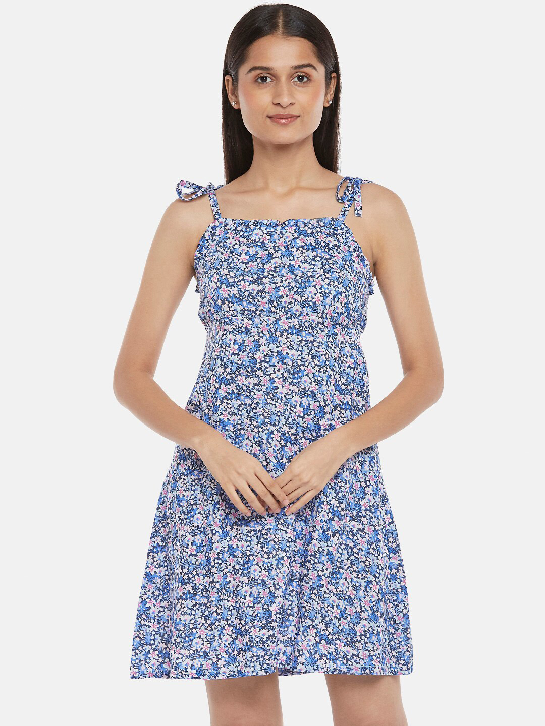 

People Blue & White Floral Fit and Flare Dress