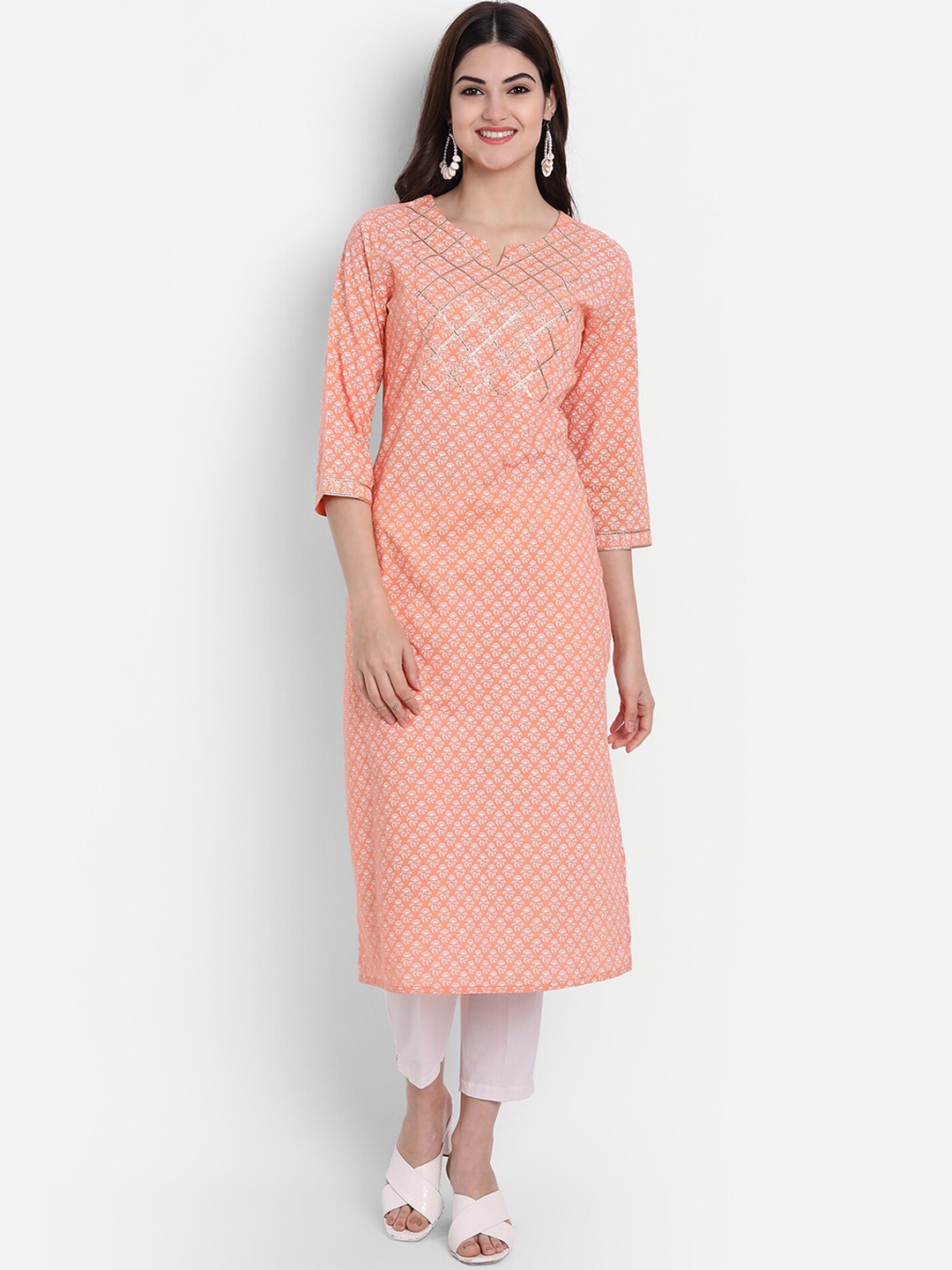 

SUTI Women Peach-Coloured Floral Printed Kurta