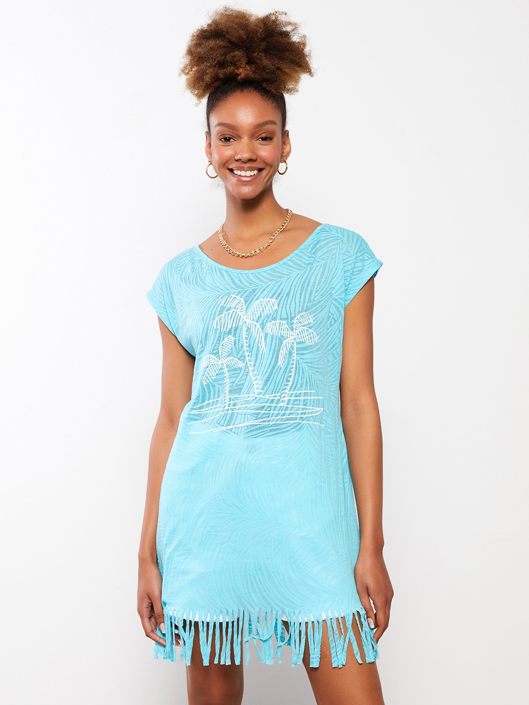 

LC Waikiki Blue Tropical Print Cover-Up Dress