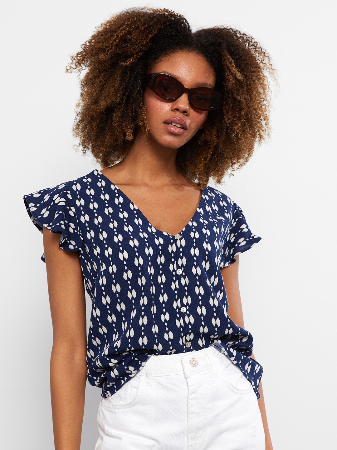 

LC Waikiki Blue & White Print Top