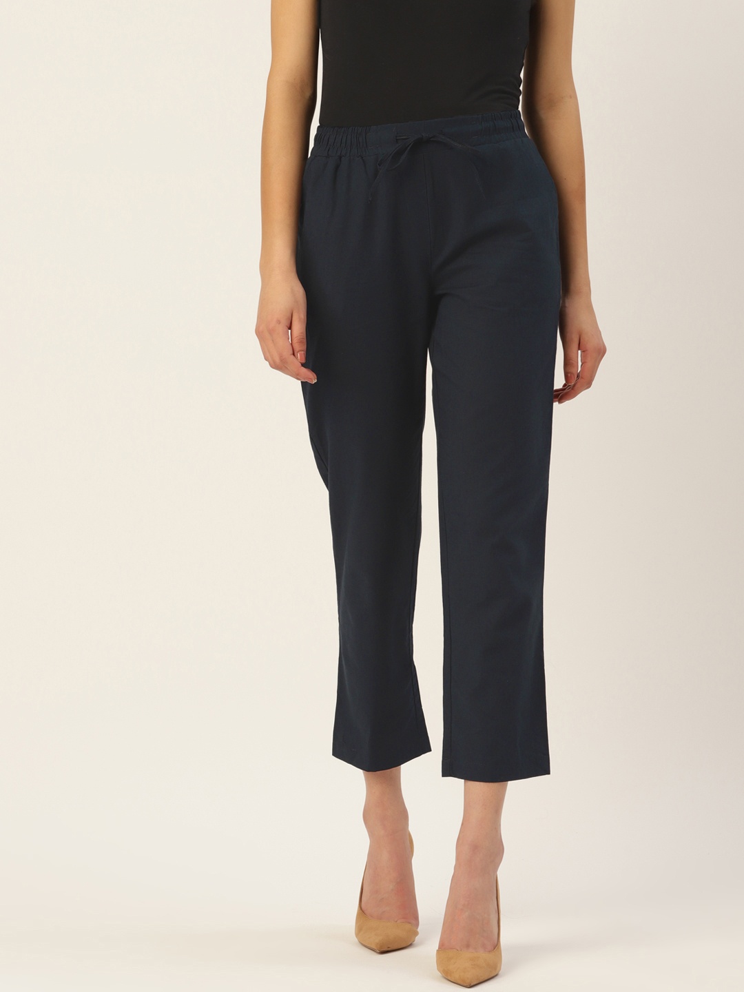 

LC Waikiki Women High-Rise Straight Fit Trousers, Navy blue