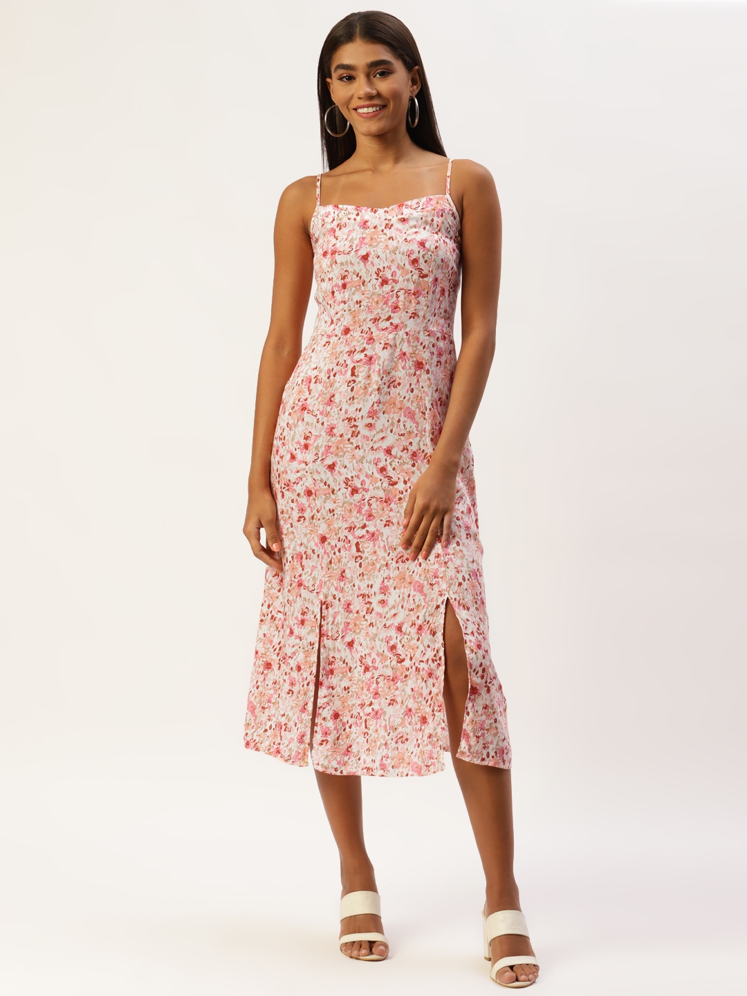

LC Waikiki Pink & Off White Floral A-Line Midi Dress