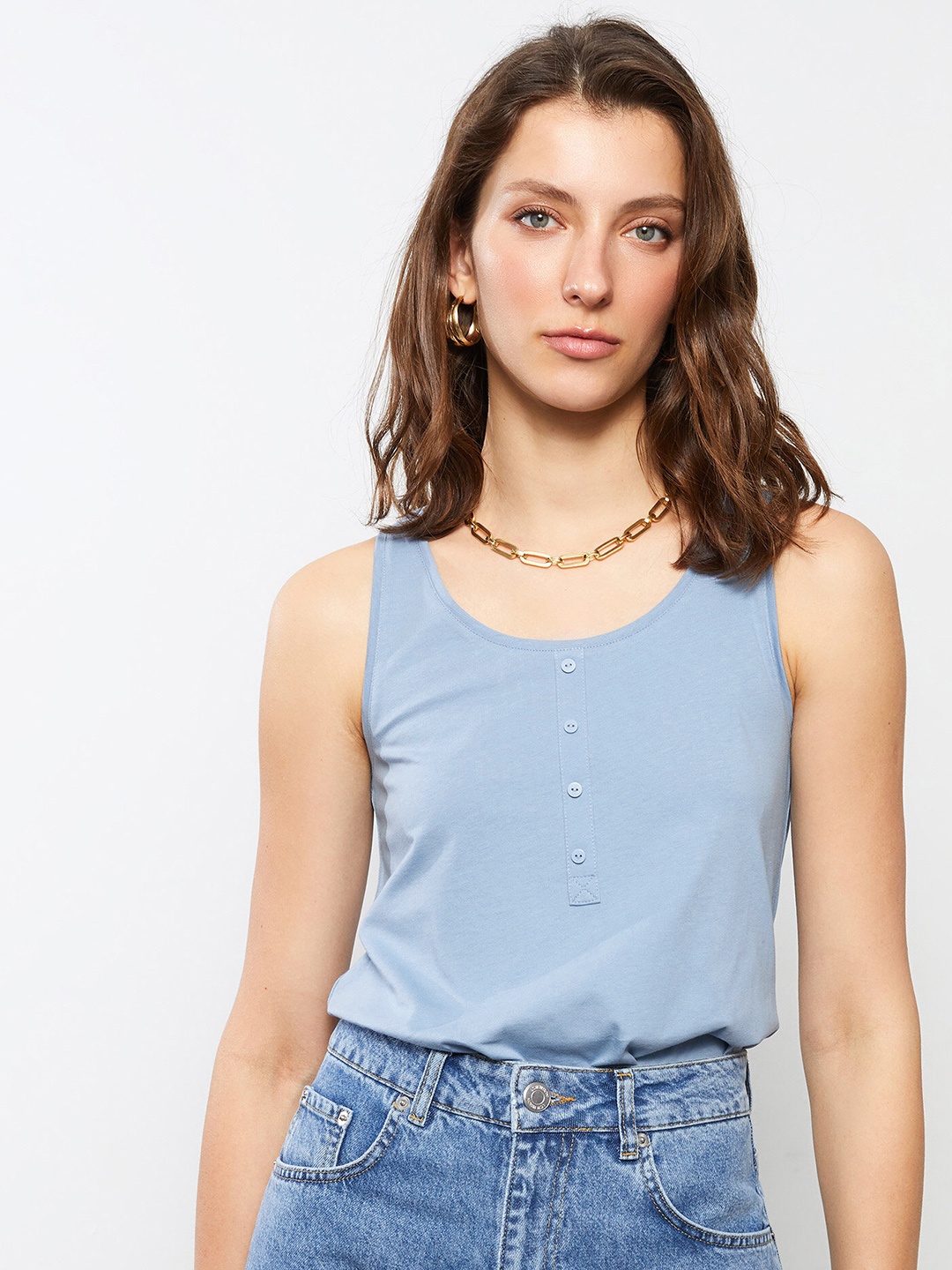 

LC Waikiki Women Blue Pure Cotton T-shirt
