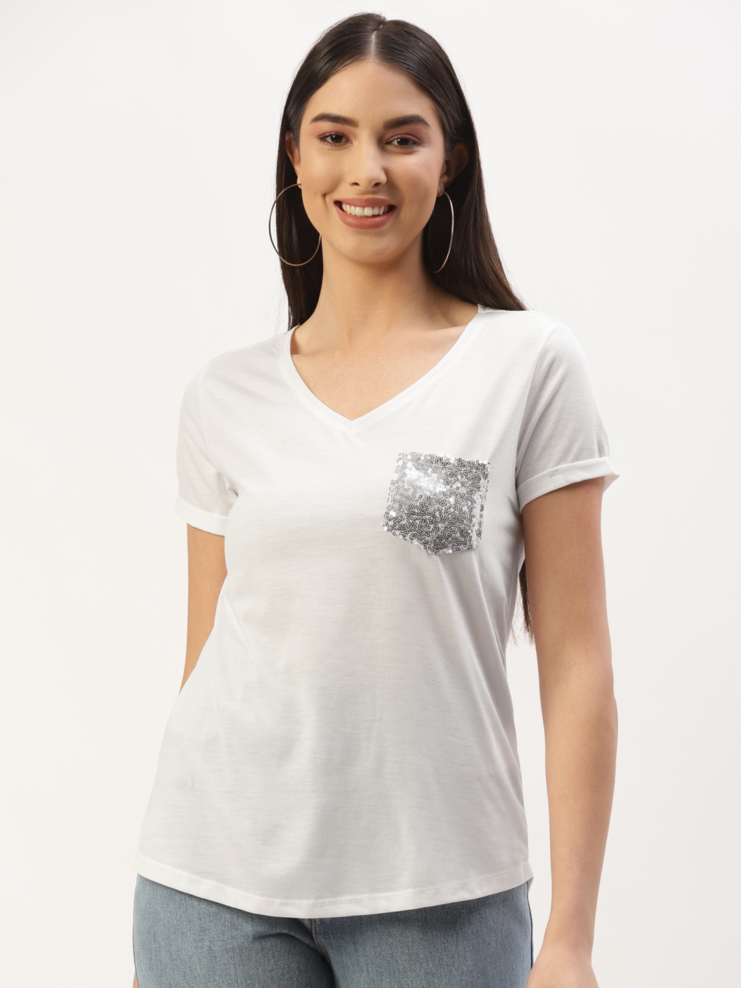 

LC Waikiki Women White V-Neck T-shirt