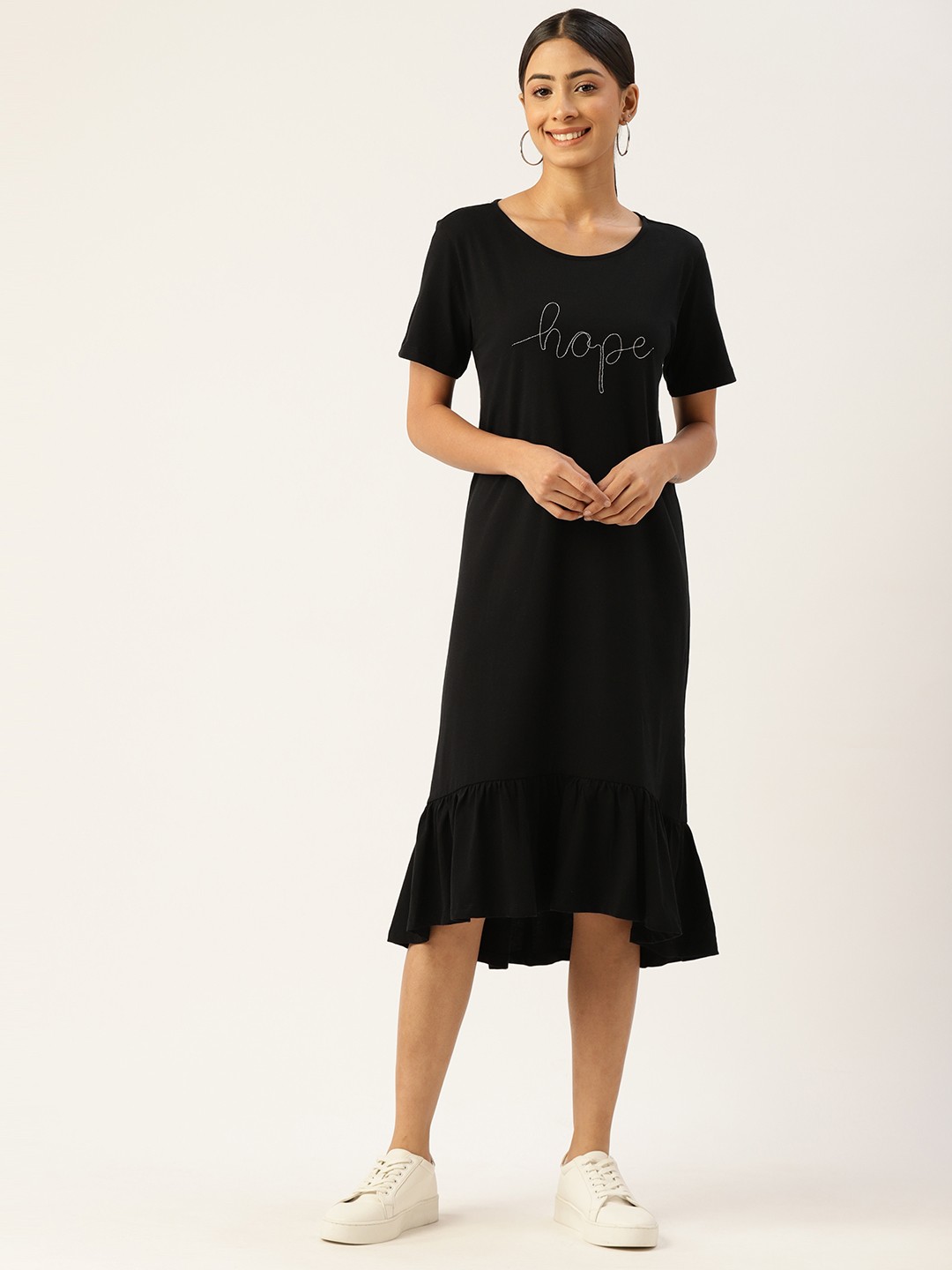 

LC Waikiki Black Pure Cotton Embellished A-Line Dress