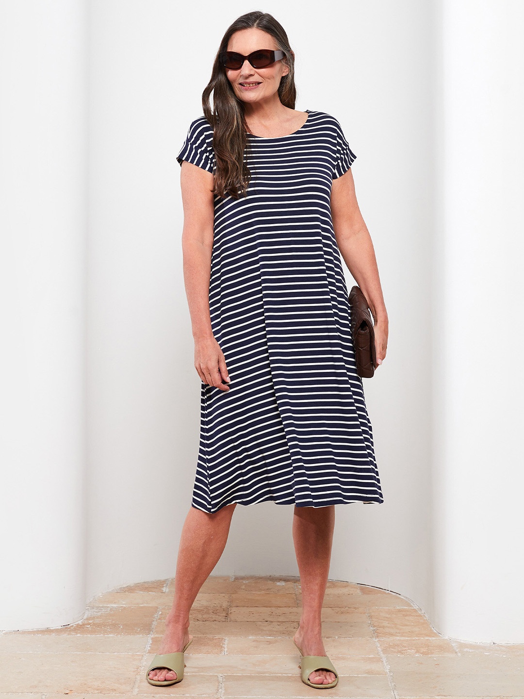 

LC Waikiki Navy Blue & White Striped T-shirt Dress