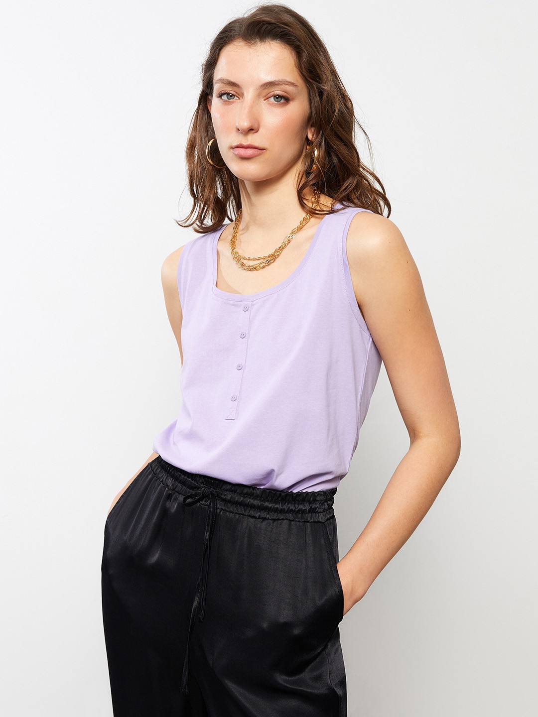 

LC Waikiki Lavender Pure Cotton Sleeveless Top