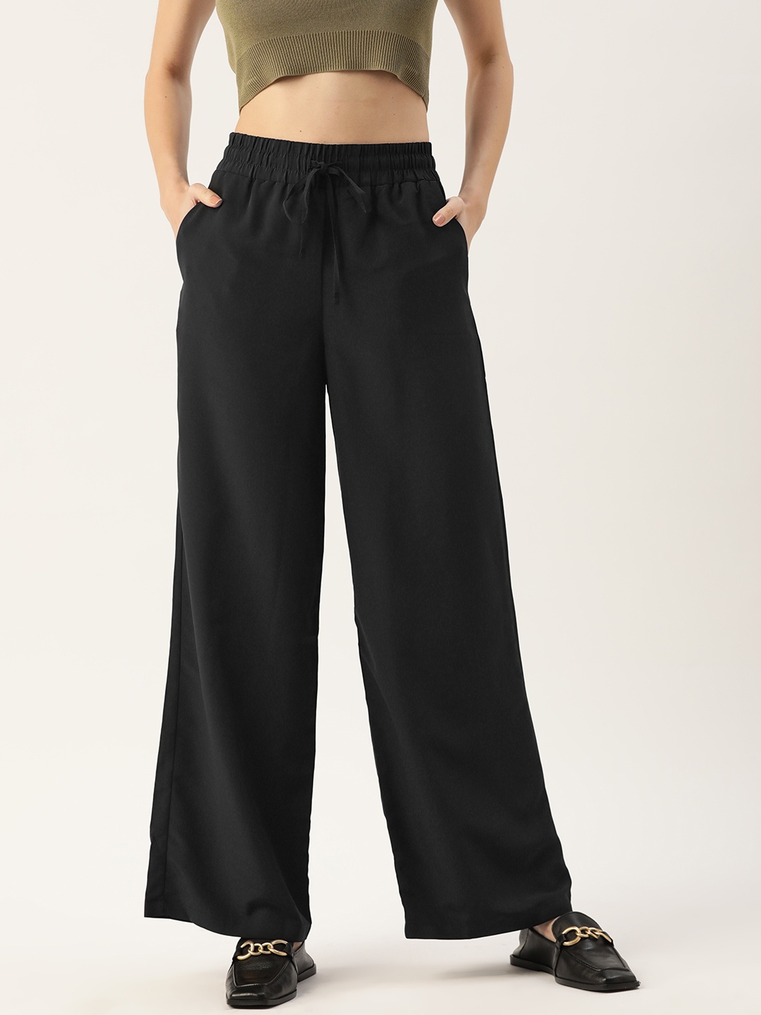 

LC Waikiki Women Black Solid Flared Trousers