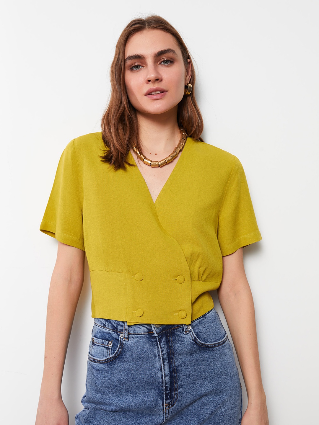

LC Waikiki Women Green Solid Wrap Top