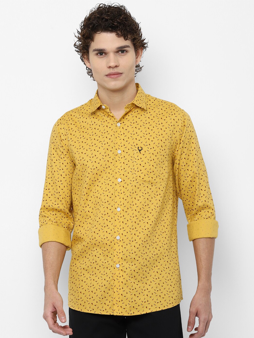 

Allen Solly Men Mustard Slim Fit Printed Casual Cotton Shirt