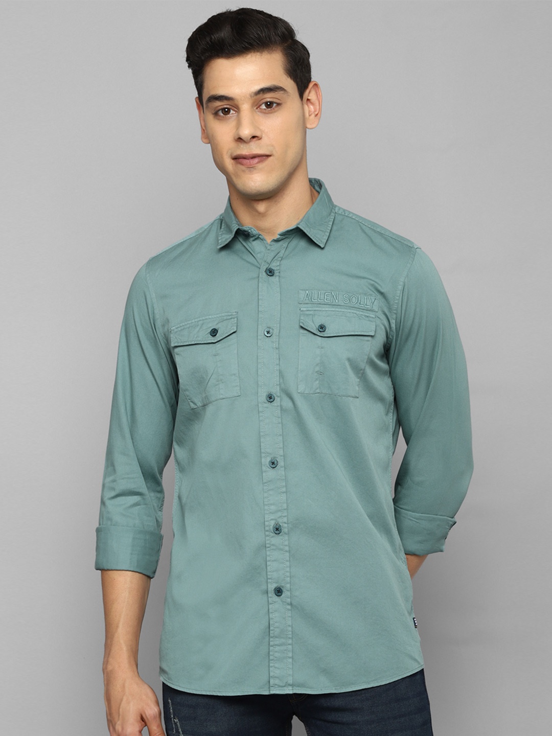 

Allen Solly Sport Men Sea Green Casual Cotton Shirt