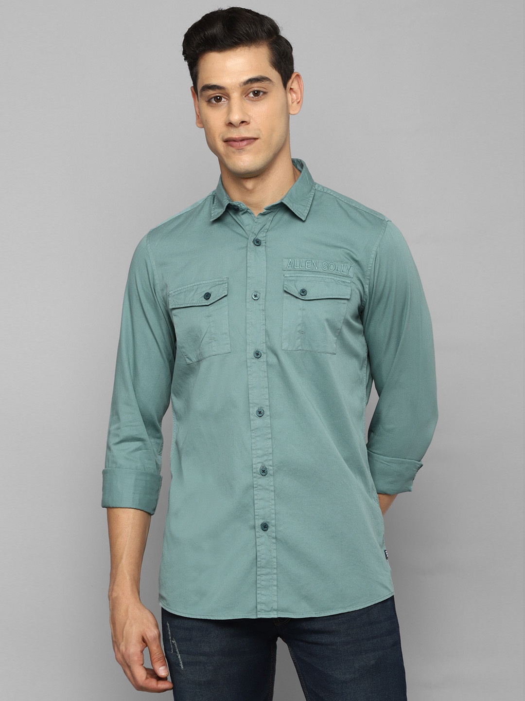 

Allen Solly Sport Men Sea Green Casual Cotton Shirt