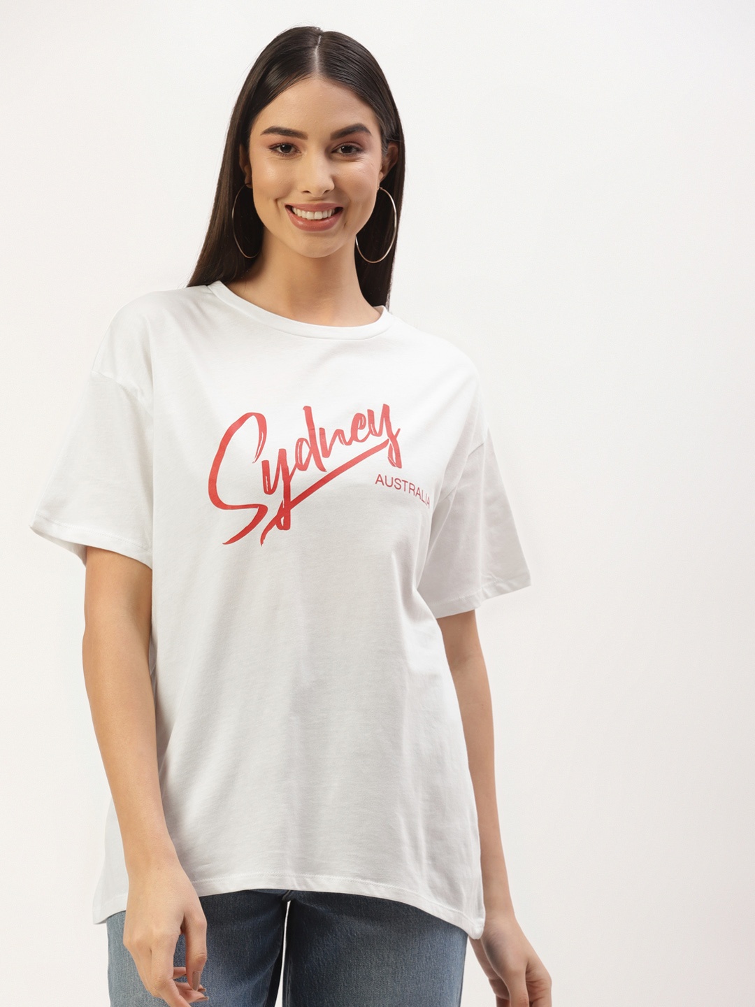 

LC Waikiki Women White Typography Printed Pure Cotton T-shirt