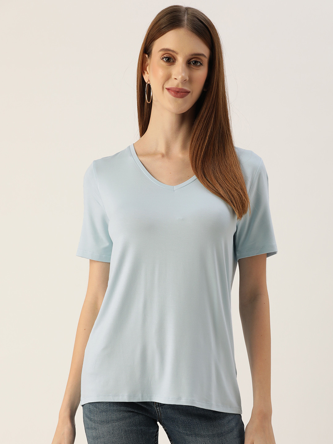 

LC Waikiki Women Blue V-Neck T-shirt