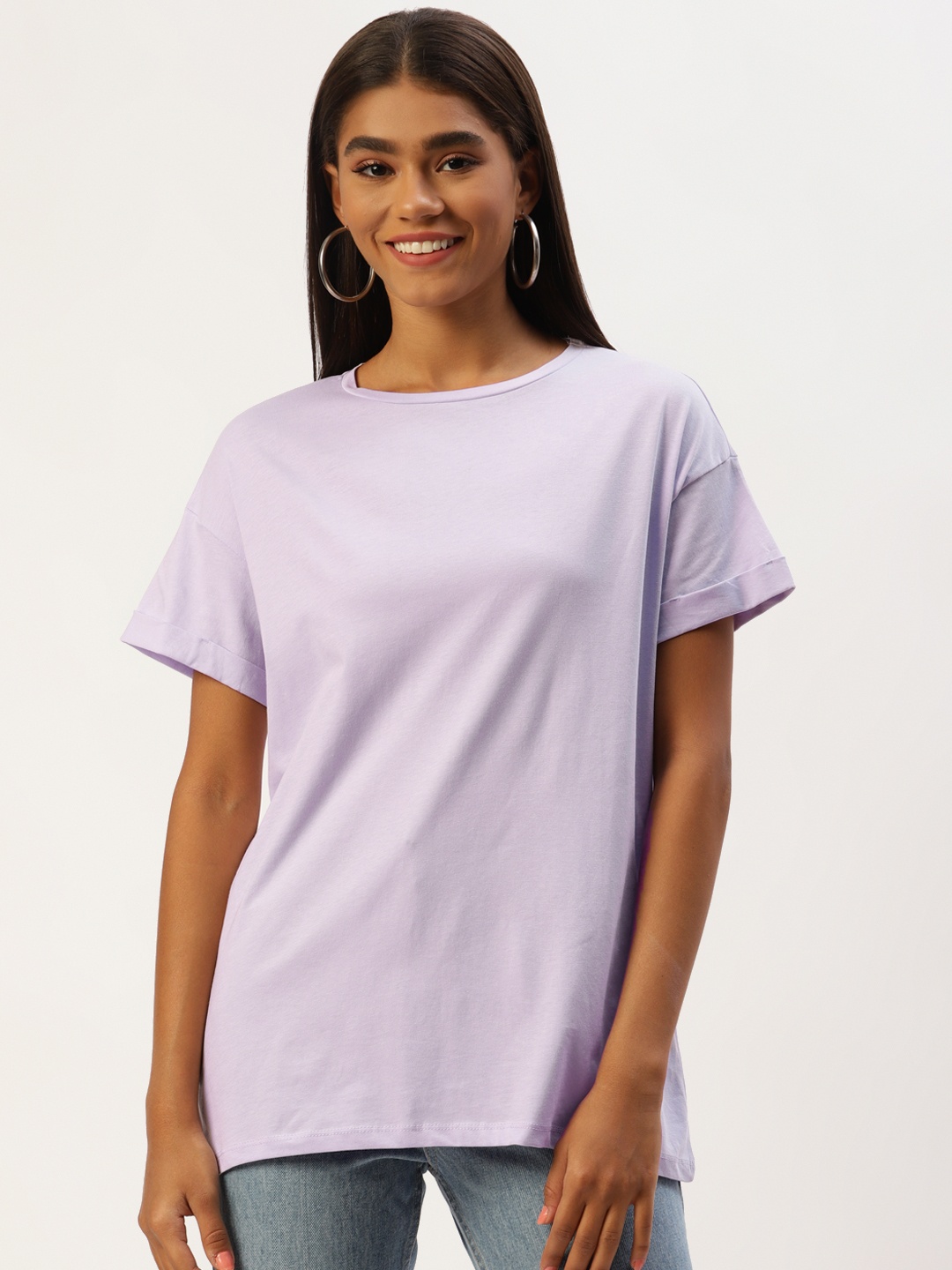 

LC Waikiki Women Lavender Pure Cotton Solid T-shirt