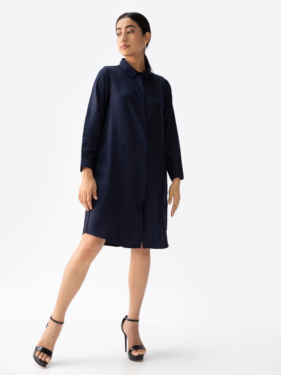 

Saltpetre Women Navy Blue Cotton Shirt Dress