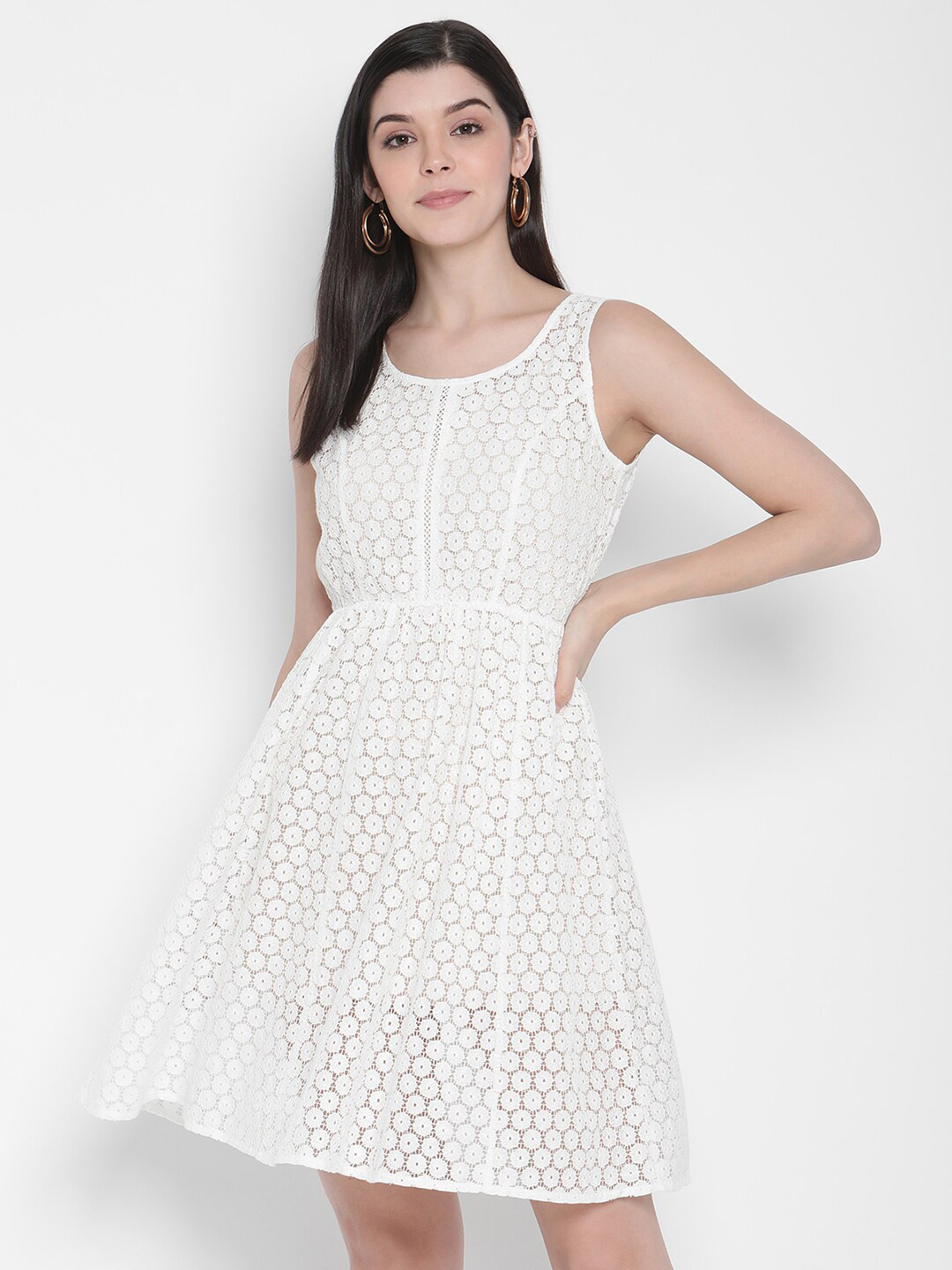 

Porsorte White Crochet Lace Embroidery Dress