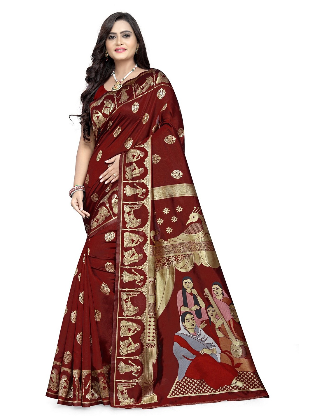 

KALINI Women Brown & Pink Ethnic Motifs Silk Blend Kota Saree