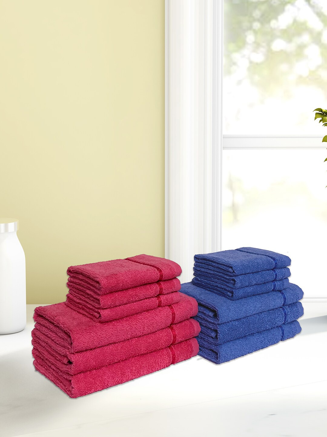 

SPACES Set Of 12 Solid 380 GSM Pure Cotton Towel Set, Blue