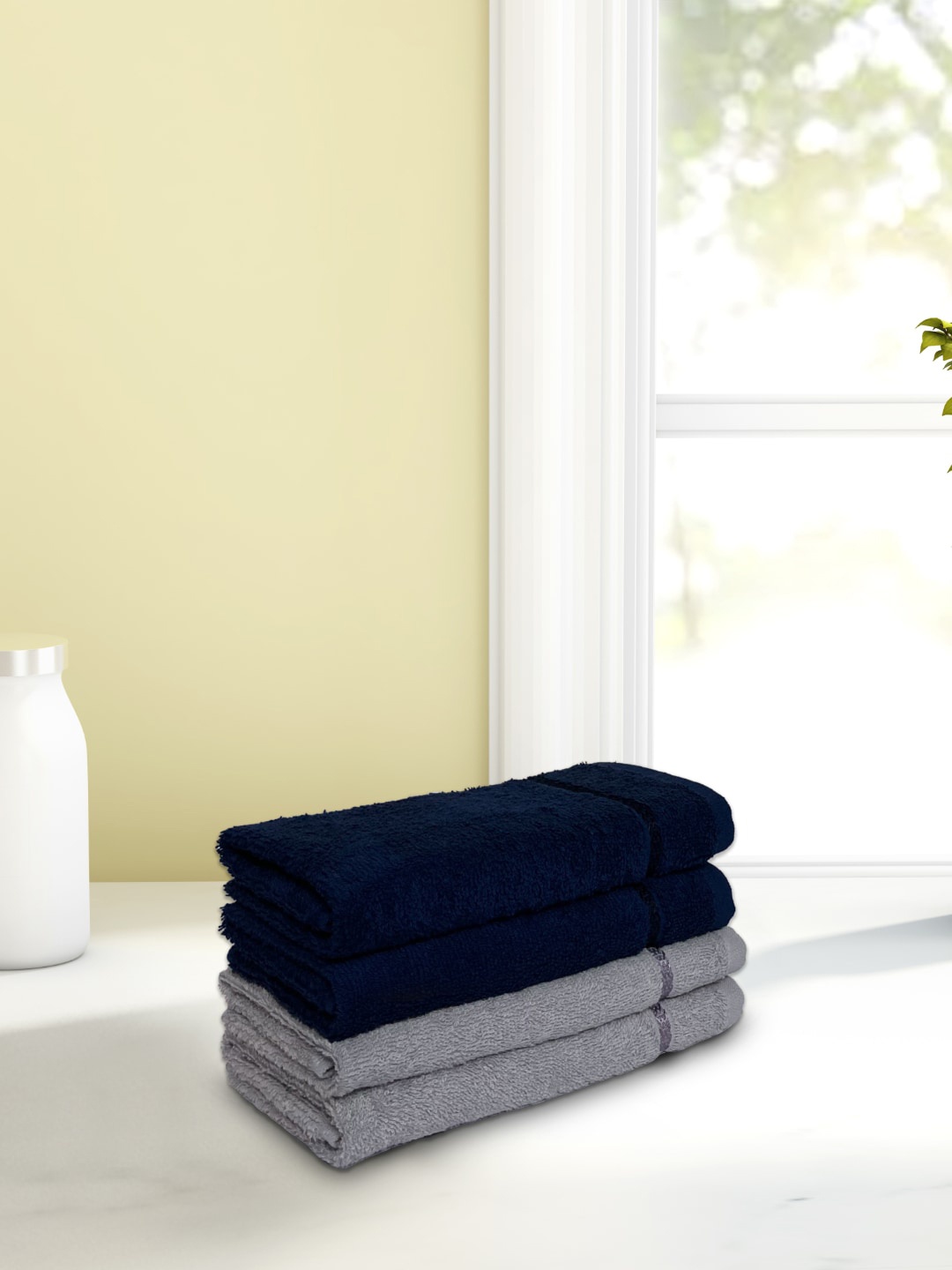 

SPACES Pack Of 4 Cotton 380 GSM Quick To Dry High Absorbency Hand Towel, Blue