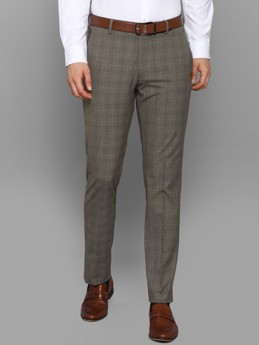 

Louis Philippe Men Grey Checked Slim Fit Formal Trousers