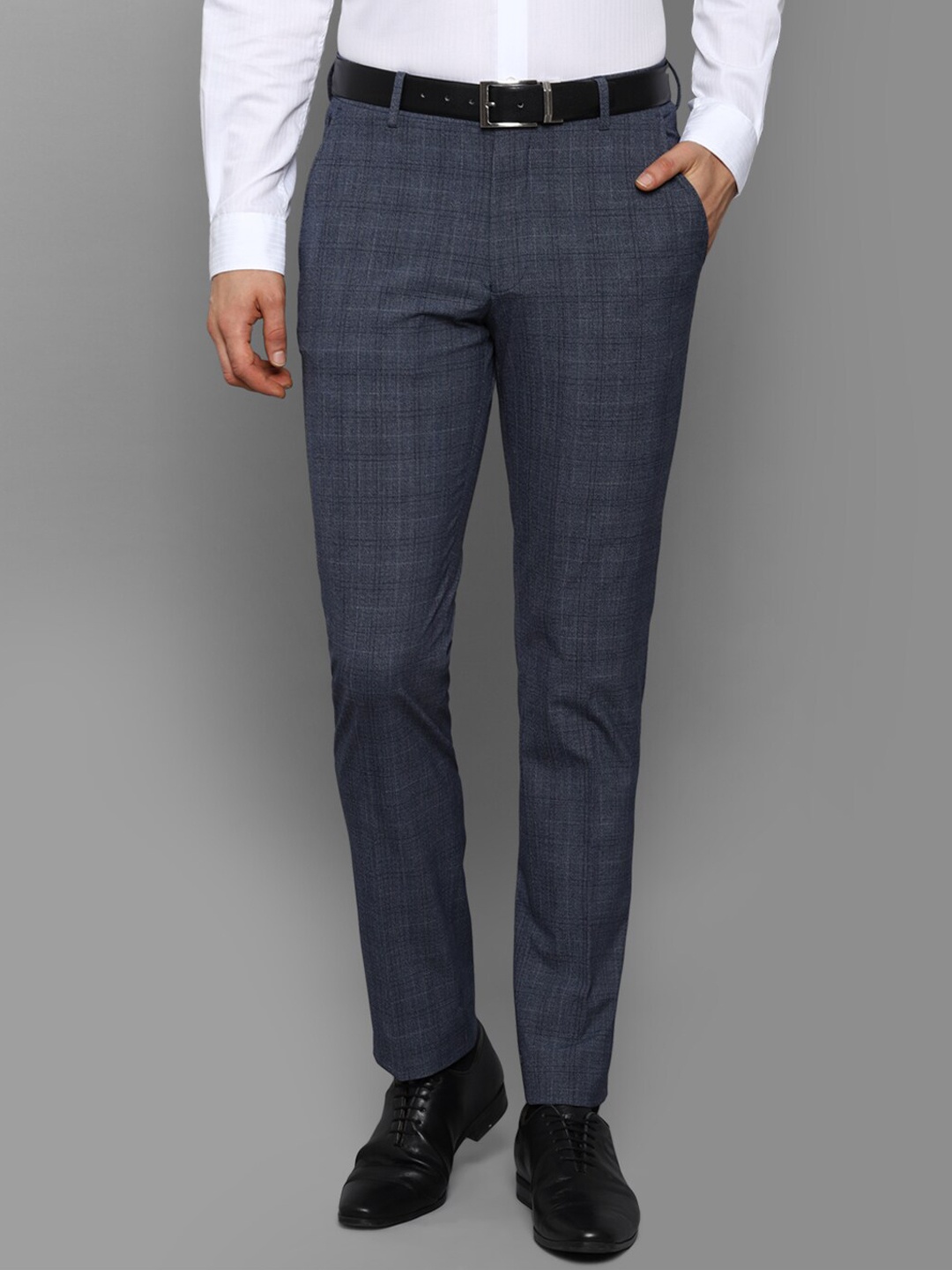 

Louis Philippe Men Navy Blue Checked Slim Fit Formal Trousers