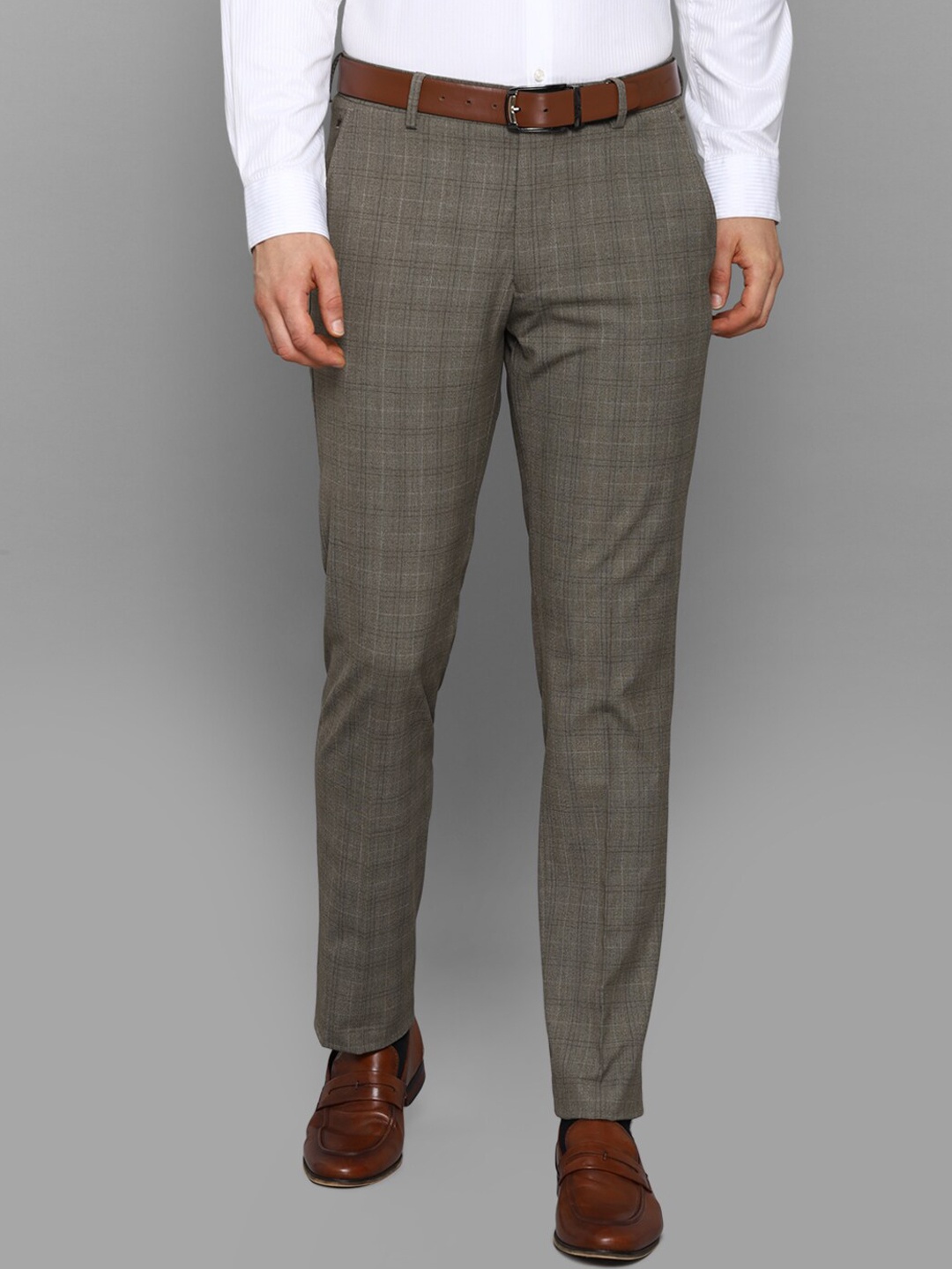 

Louis Philippe Men Grey Checked Slim Fit Formal Trousers